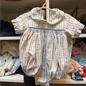Little English Blue and Brown Plaid Romper